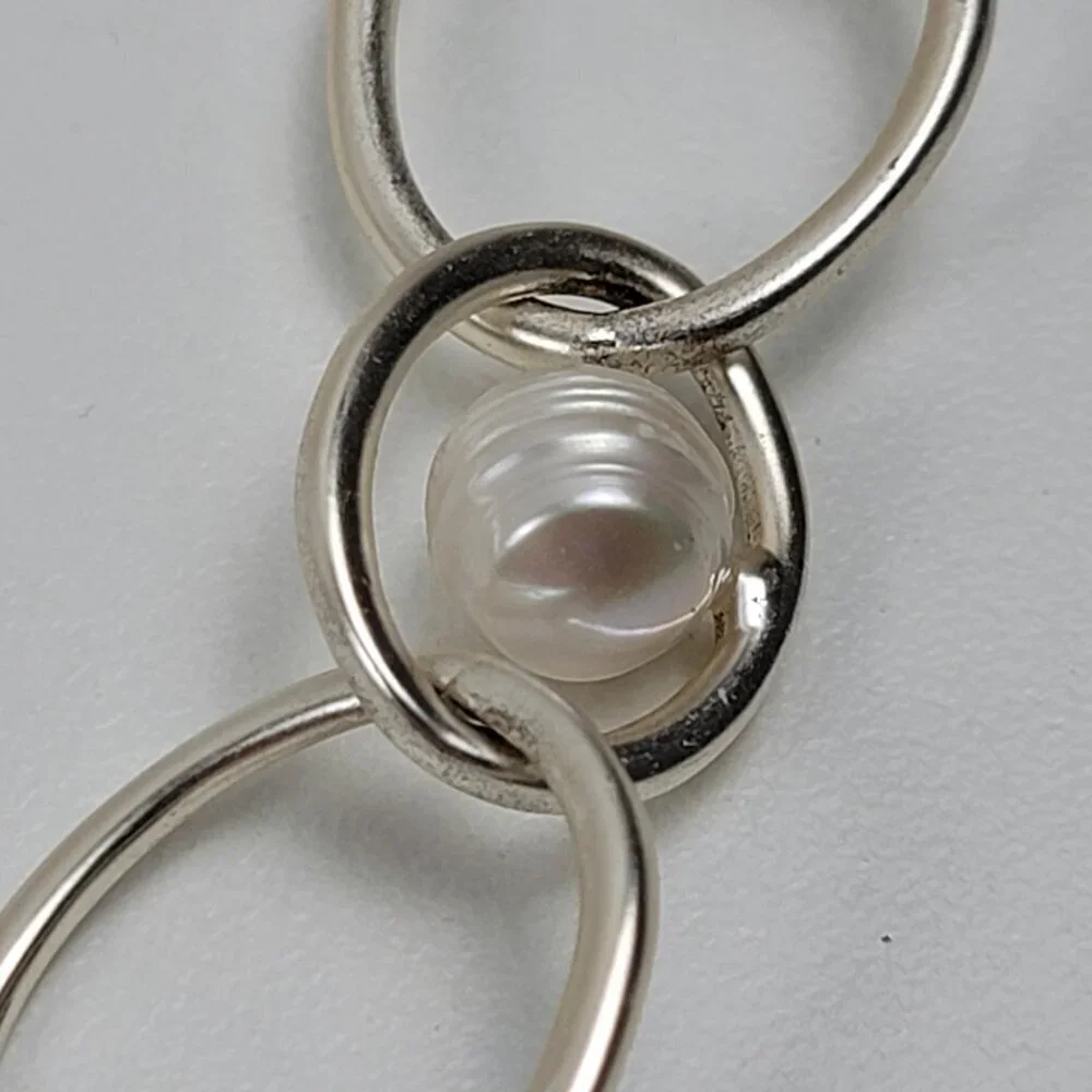 Karine Sultan Floating Pearl Necklace Silver-Tone Geometric Link 19 Inch Toggle